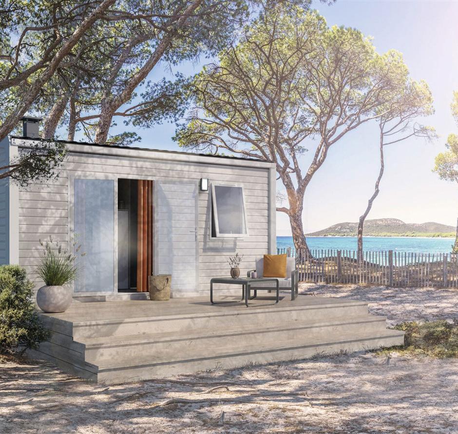 Außenansicht des Cottages für 2 Personen, 1 Schlafzimmer, 4 Blumen, Campingplatz Vendée - Camping pomme de pin
