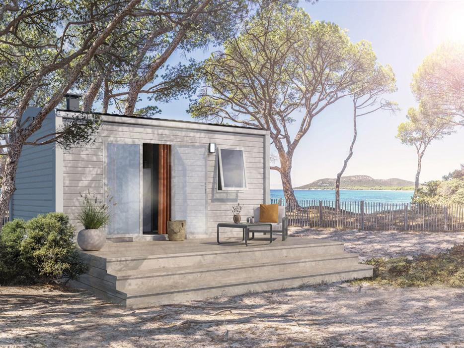 Außenansicht des Cottages für 2 Personen, 1 Schlafzimmer, 4 Blumen, Campingplatz Vendée - Camping pomme de pin