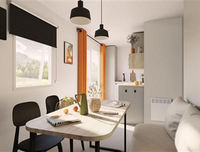 Modernes Wohnzimmer im Landhausstil für 2 Personen mit Fernseher und bequemer Sitzbank
