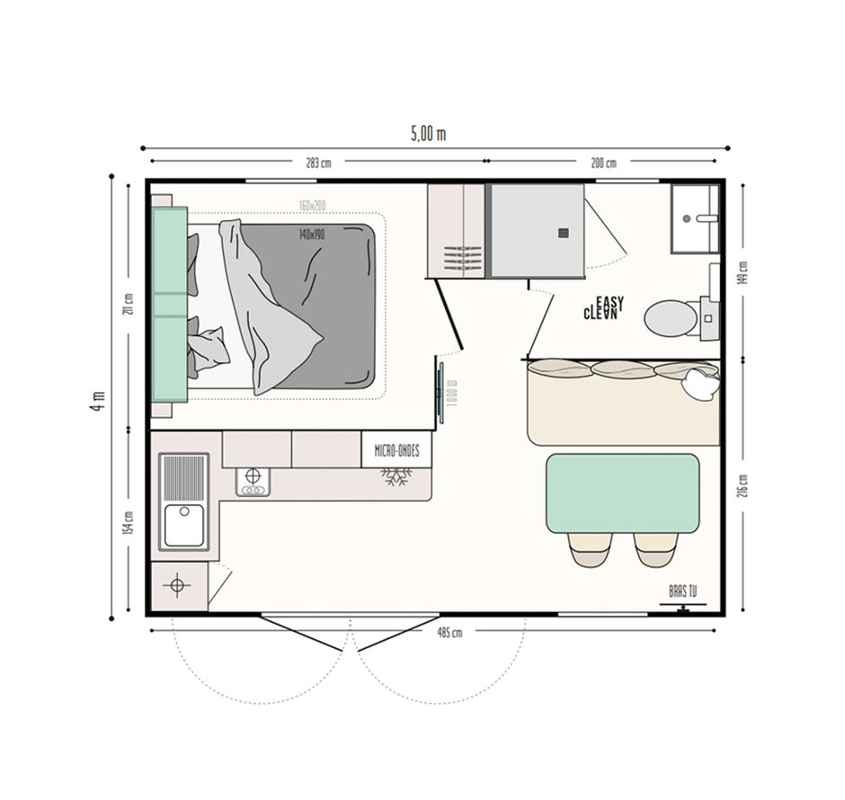 Grundriss des Ferienhauses Cahita Riviera 2 Personen 4 Blumen von IRM  - Camping pomme de pin