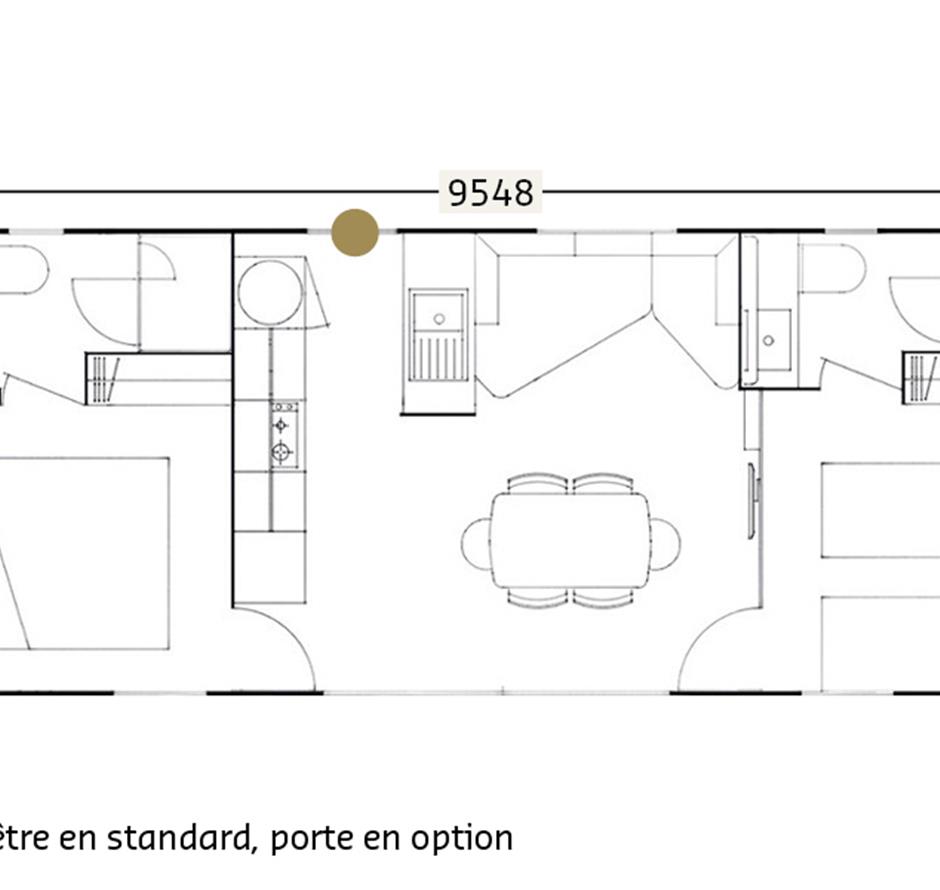 Grundriss Ferienhaus 4 Blumen 2 Schlafzimmer und 2 Badezimmer - Camping pomme de pin